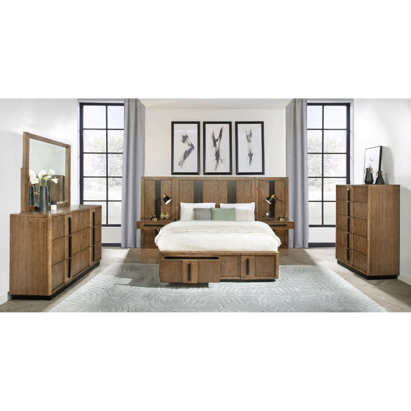 English Elm Moraga Fluted Ash Brown Dresser with Beveled Mirror Six Drawer Bedroom Focal B062S02336