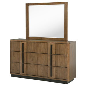 English Elm Moraga Fluted Ash Brown Dresser with Beveled Mirror Six Drawer Bedroom Focal B062S02336