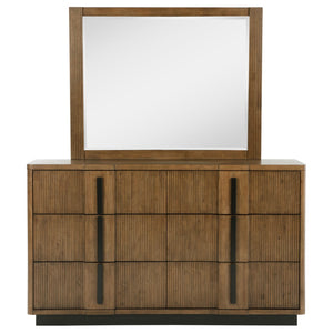 English Elm Moraga Fluted Ash Brown Dresser with Beveled Mirror Six Drawer Bedroom Focal B062S02336