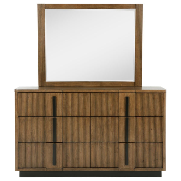 English Elm Moraga Fluted Ash Brown Dresser with Beveled Mirror Six Drawer Bedroom Focal B062S02336