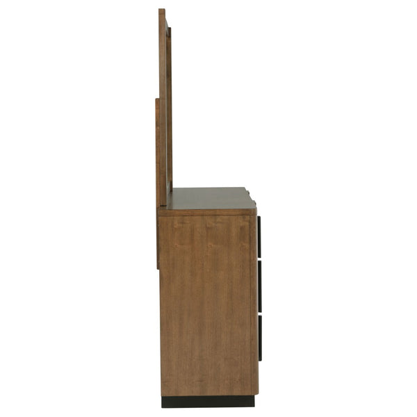 English Elm Moraga Fluted Ash Brown Dresser with Beveled Mirror Six Drawer Bedroom Focal B062S02336