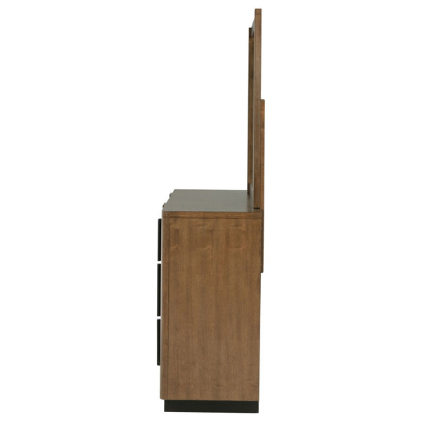 English Elm Moraga Fluted Ash Brown Dresser with Beveled Mirror Six Drawer Bedroom Focal B062S02336