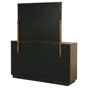 English Elm Moraga Fluted Ash Brown Dresser with Beveled Mirror Six Drawer Bedroom Focal B062S02336
