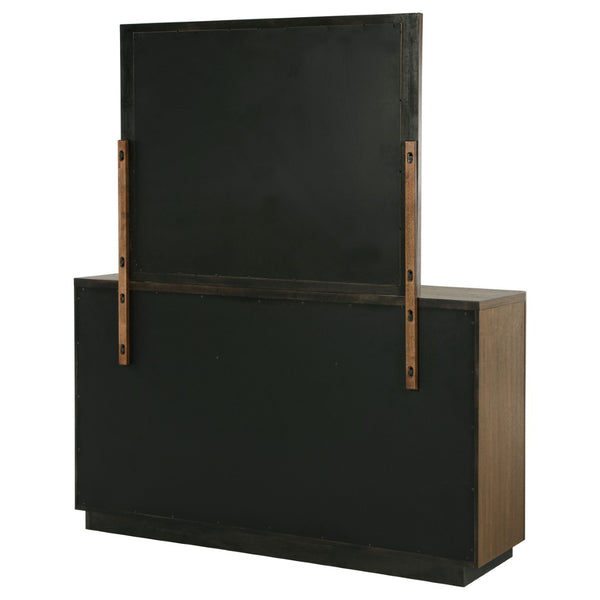 English Elm Moraga Fluted Ash Brown Dresser with Beveled Mirror Six Drawer Bedroom Focal B062S02336