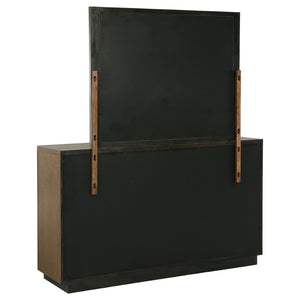 English Elm Moraga Fluted Ash Brown Dresser with Beveled Mirror Six Drawer Bedroom Focal B062S02336