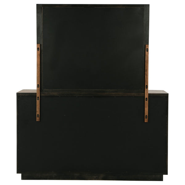 English Elm Moraga Fluted Ash Brown Dresser with Beveled Mirror Six Drawer Bedroom Focal B062S02336