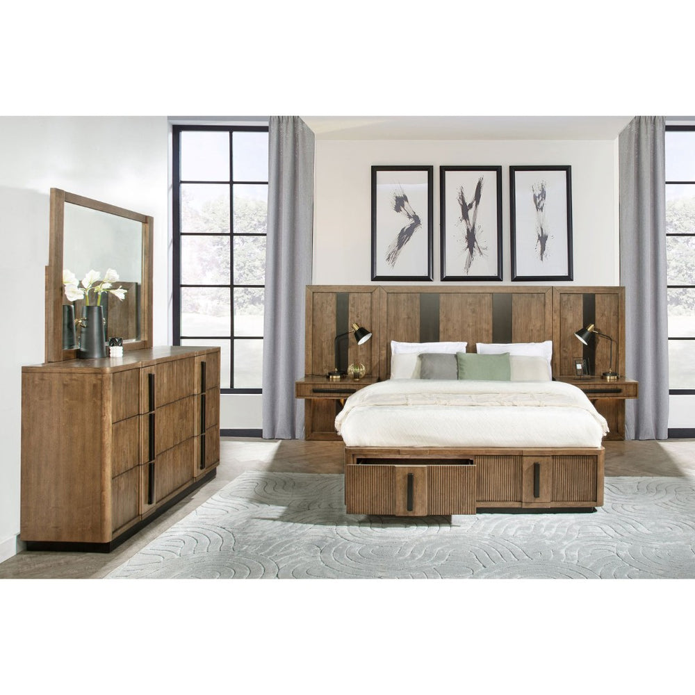 English Elm Moraga Ash Veneer Queen Bedroom Set with Fluted Headboard and Built-in Nightstands B062S02337