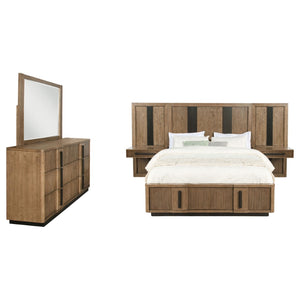 English Elm Moraga Ash Veneer Queen Bedroom Set with Fluted Headboard and Built-in Nightstands B062S02337