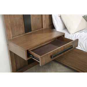 English Elm Moraga Ash Veneer Queen Bedroom Set with Fluted Headboard and Built-in Nightstands B062S02337
