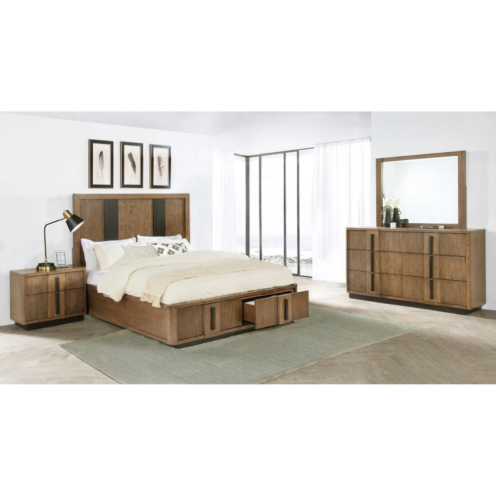 English Elm Moraga Fluted Queen Bedroom Set with Ash Veneer Finish and Coordinated Storage Pieces B062S02338