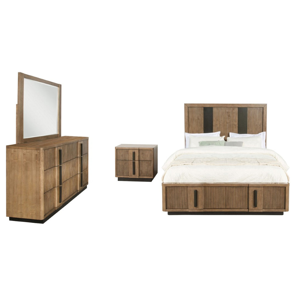 English Elm Moraga Fluted Queen Bedroom Set with Ash Veneer Finish and Coordinated Storage Pieces B062S02338