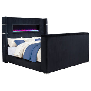 English Elm Judah Wingback Eastern King Bed Corduroy Upholstered with Motorized TV Lift Fireplace B062S02339