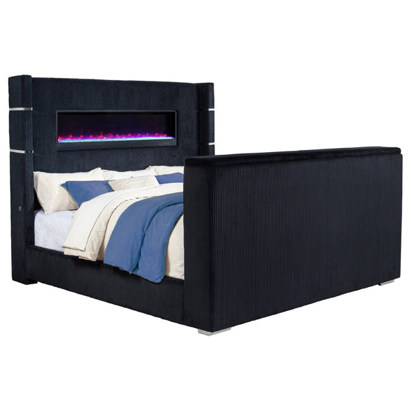 English Elm Judah Wingback Eastern King Bed Corduroy Upholstered with Motorized TV Lift Fireplace B062S02339