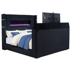 English Elm Judah Wingback Eastern King Bed Corduroy Upholstered with Motorized TV Lift Fireplace B062S02339