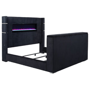 English Elm Judah Wingback Eastern King Bed Corduroy Upholstered with Motorized TV Lift Fireplace B062S02339
