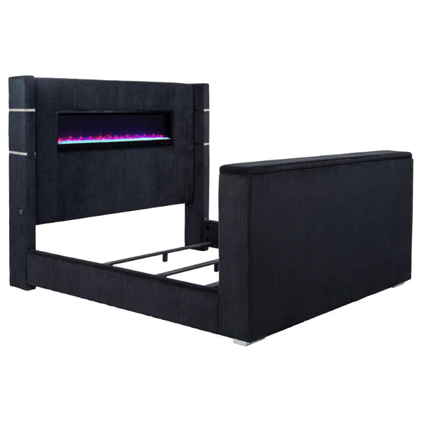English Elm Judah Wingback Eastern King Bed Corduroy Upholstered with Motorized TV Lift Fireplace B062S02339