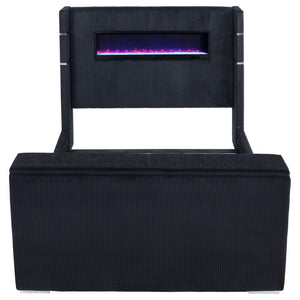 English Elm Judah Wingback Eastern King Bed Corduroy Upholstered with Motorized TV Lift Fireplace B062S02339