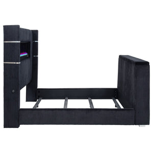 English Elm Judah Wingback Eastern King Bed Corduroy Upholstered with Motorized TV Lift Fireplace B062S02339