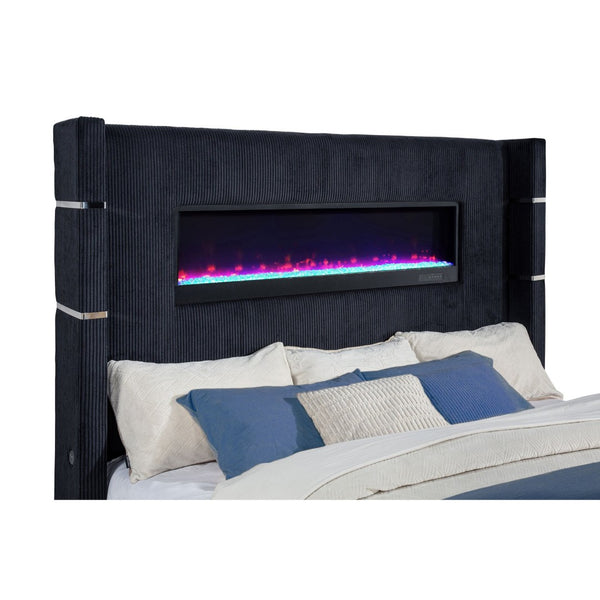 English Elm Judah Wingback Eastern King Bed Corduroy Upholstered with Motorized TV Lift Fireplace B062S02339