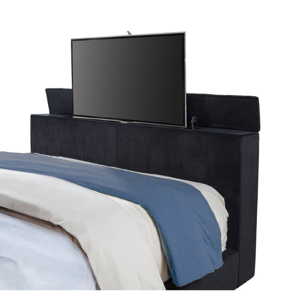 English Elm Judah Wingback Eastern King Bed Corduroy Upholstered with Motorized TV Lift Fireplace B062S02339
