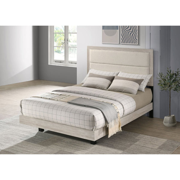 English Elm Strout Boucle Upholstered Full Bed Floating Panel Frame in Neutral Cream Finish B062S02341