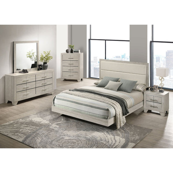 English Elm Strout Boucle Upholstered Full Bed Floating Panel Frame in Neutral Cream Finish B062S02341