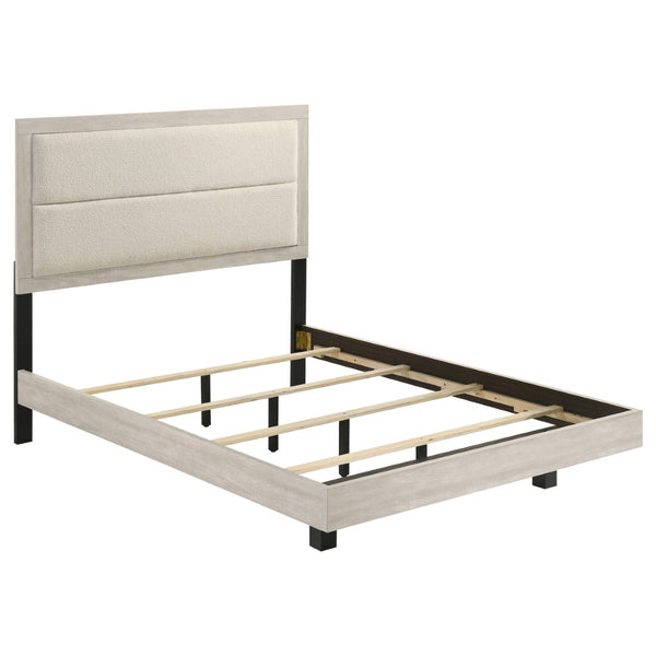 English Elm Strout Boucle Upholstered Full Bed Floating Panel Frame in Neutral Cream Finish B062S02341