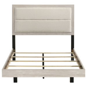 English Elm Strout Boucle Upholstered Full Bed Floating Panel Frame in Neutral Cream Finish B062S02341