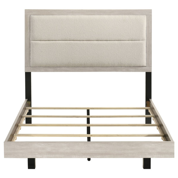 English Elm Strout Boucle Upholstered Full Bed Floating Panel Frame in Neutral Cream Finish B062S02341