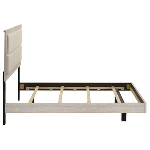English Elm Strout Boucle Upholstered Full Bed Floating Panel Frame in Neutral Cream Finish B062S02341