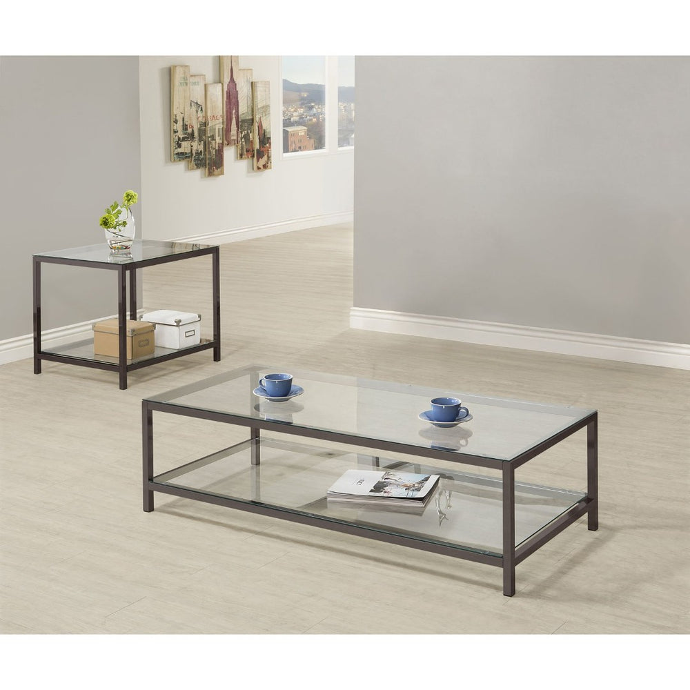English Elm Natasha Tempered Glass and Steel 2 Piece Living Room Coffee Table Set Modern B062S02342