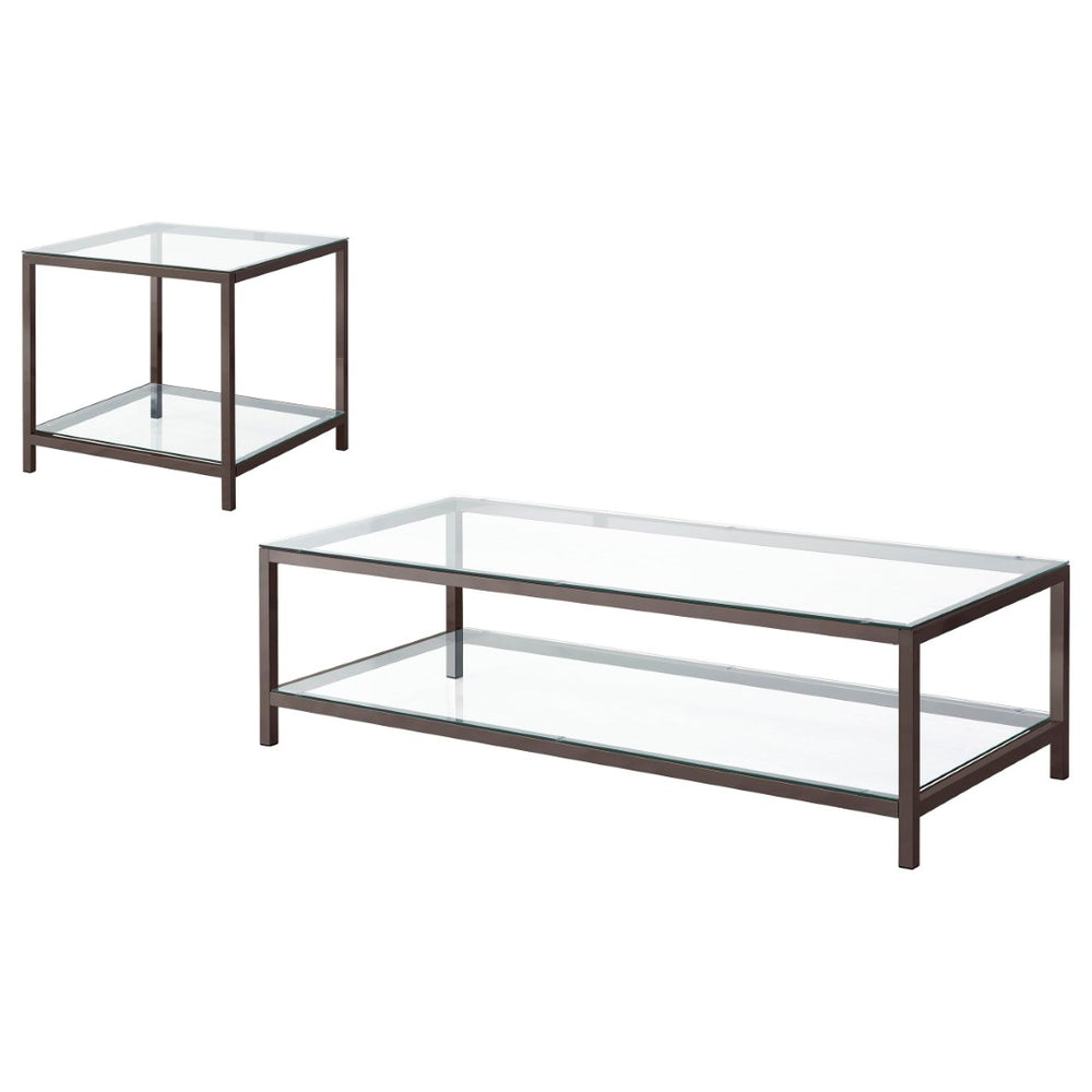 English Elm Natasha Tempered Glass and Steel 2 Piece Living Room Coffee Table Set Modern B062S02342