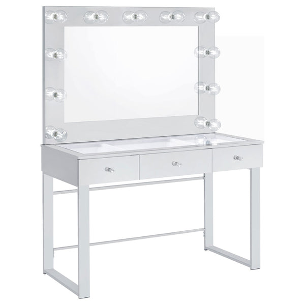 English Elm Trevor Glam Chrome Vanity with Led Mirror Three Drawers Glass Top Bedroom Dressing B062S02343