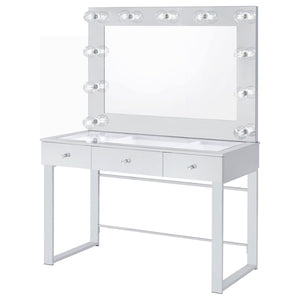 English Elm Trevor Glam Chrome Vanity with Led Mirror Three Drawers Glass Top Bedroom Dressing B062S02343