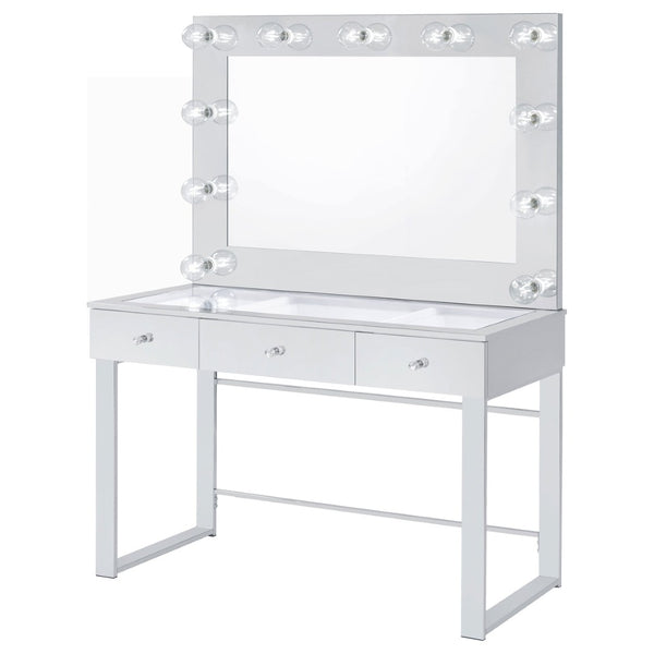 English Elm Trevor Glam Chrome Vanity with Led Mirror Three Drawers Glass Top Bedroom Dressing B062S02343