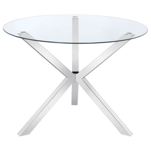 English Elm Isolde Round Glass Top Dining Table with Sculptural Chrome Base Seats Four B062S02344