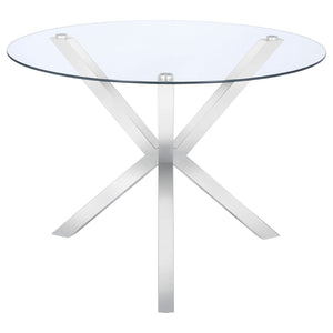 English Elm Isolde Round Glass Top Dining Table with Sculptural Chrome Base Seats Four B062S02344