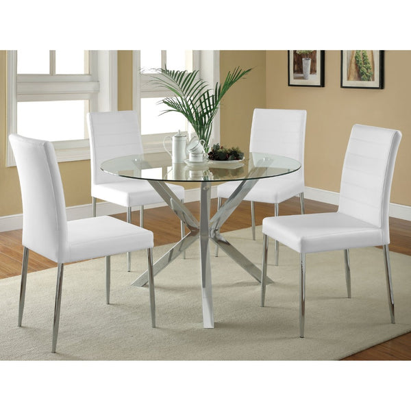 English Elm Isolde Round Glass Top Dining Table with Sculptural Chrome Base Seats Four B062S02344