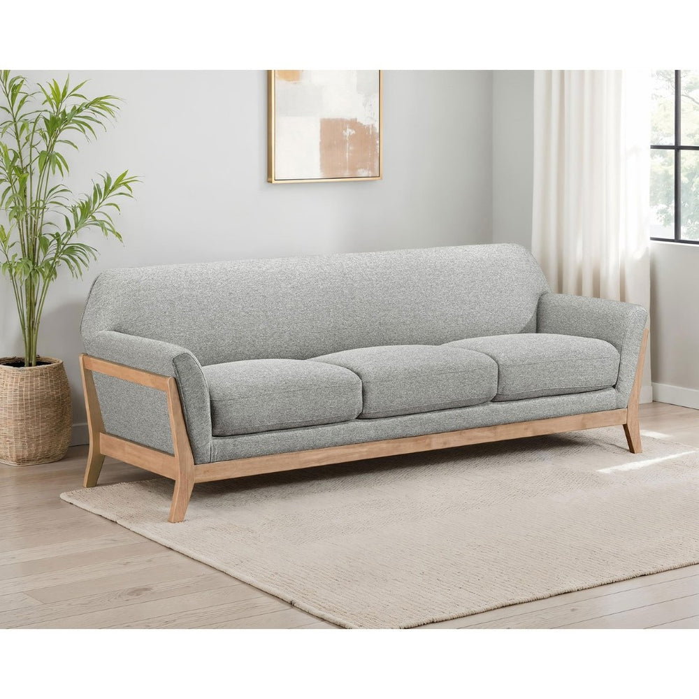 English Elm Caspian Retro Inspired Sofa with Blonde Rubberwood Frame and Flared Arms for Living Room B062S02345