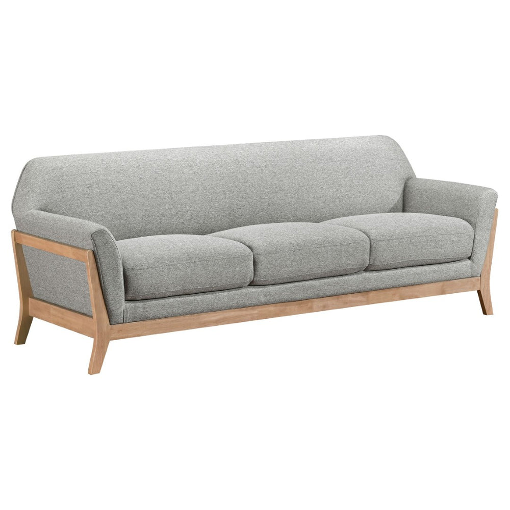 English Elm Caspian Retro Inspired Sofa with Blonde Rubberwood Frame and Flared Arms for Living Room B062S02345