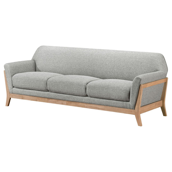 English Elm Caspian Retro Inspired Sofa with Blonde Rubberwood Frame and Flared Arms for Living Room B062S02345