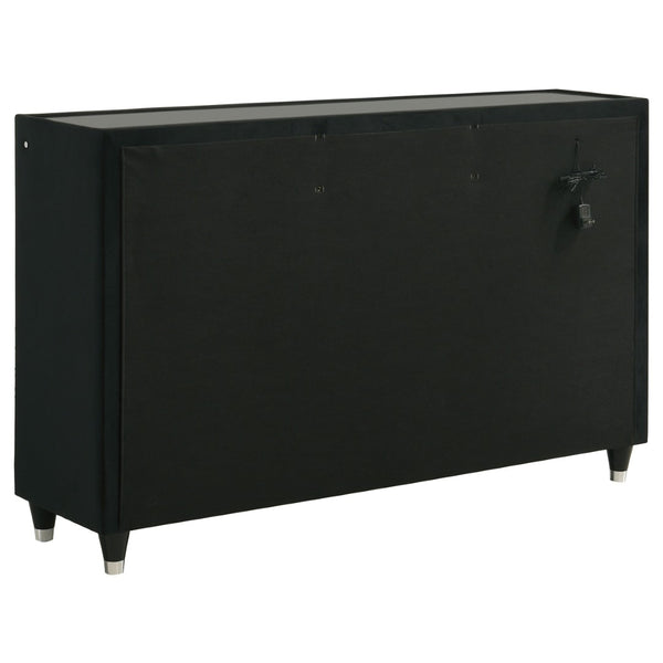 English Elm Black Velvet Queen Bedroom Set with LED Headboard Crystal Knobs Glam Quilted Design B062S02348