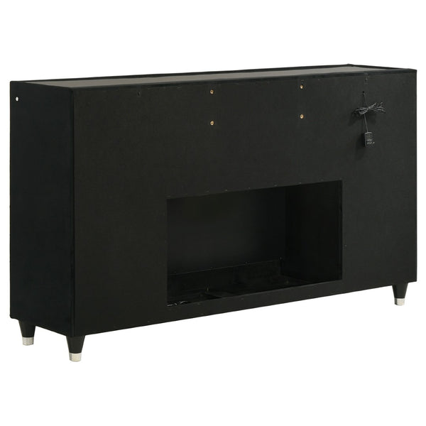 English Elm Black Velvet Wingback Queen Bedroom Set with LED Lighting and Fireplace Dresser B062S02349
