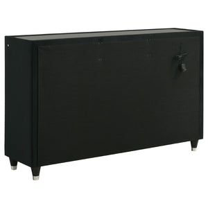 English Elm Black Velvet Eastern King Bedroom Set with LED Wingback Bed and Eight Drawer Dresser B062S02351