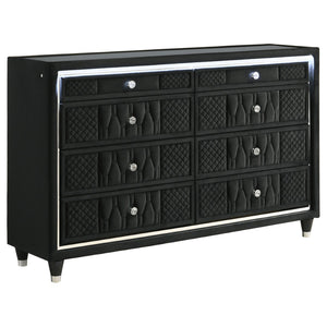 English Elm Black Velvet Wingback King Bedroom Set with LED Lighting and Quilted Glam Panels B062S02352