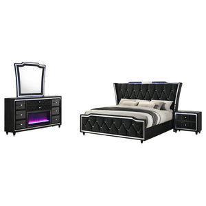 English Elm Black Velvet Wingback Eastern King Bedroom Set with LED Lighting and Fireplace Dresser B062S02353