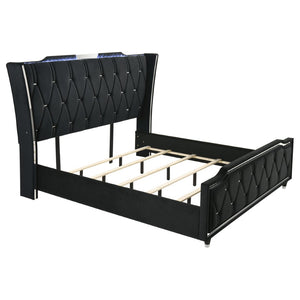 English Elm Black Velvet Wingback Eastern King Bedroom Set with LED Lighting and Fireplace Dresser B062S02353