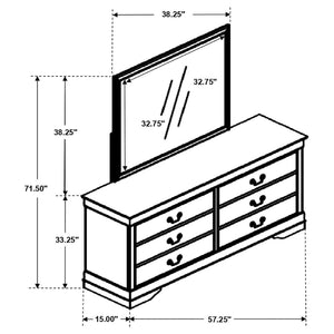 English Elm Cappuccino Six Drawer Dresser and Mirror Set with Wood Grain Detail for Bedroom B062S02358