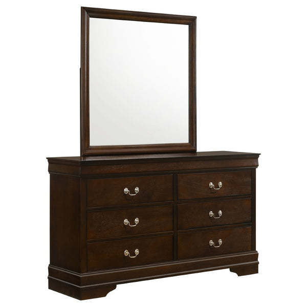 English Elm Cappuccino Six Drawer Dresser and Mirror Set with Wood Grain Detail for Bedroom B062S02358