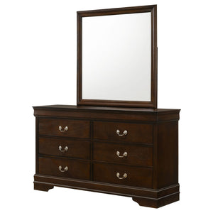 English Elm Cappuccino Six Drawer Dresser and Mirror Set with Wood Grain Detail for Bedroom B062S02358